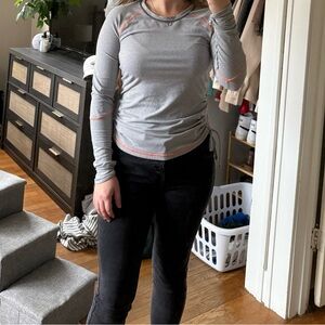 Lucy Gray Long Sleeve Top with Orange Highlights